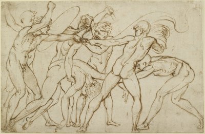 Sieben nackte Krieger kämpfen um ein Banner von Raffaello Sanzio Raphael